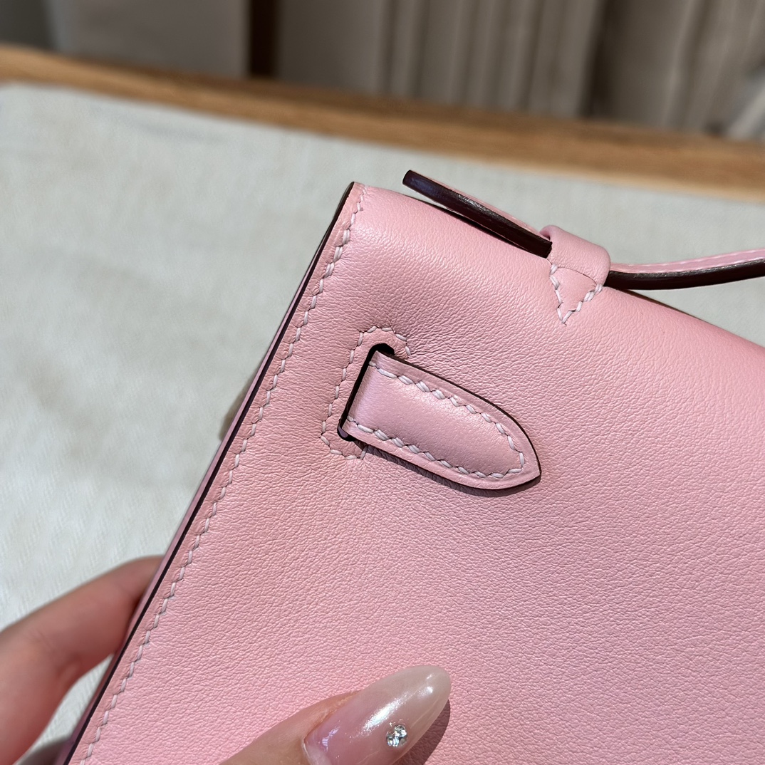 Hermès mini kelly1, 3Q/Rose sakura, swift, sliver, all handmade!!