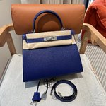 Hermes Kelly Handbags Crossbody & Shoulder Bags Top Quality Replica
 Blue Gold Silver Hardware Epsom Edge