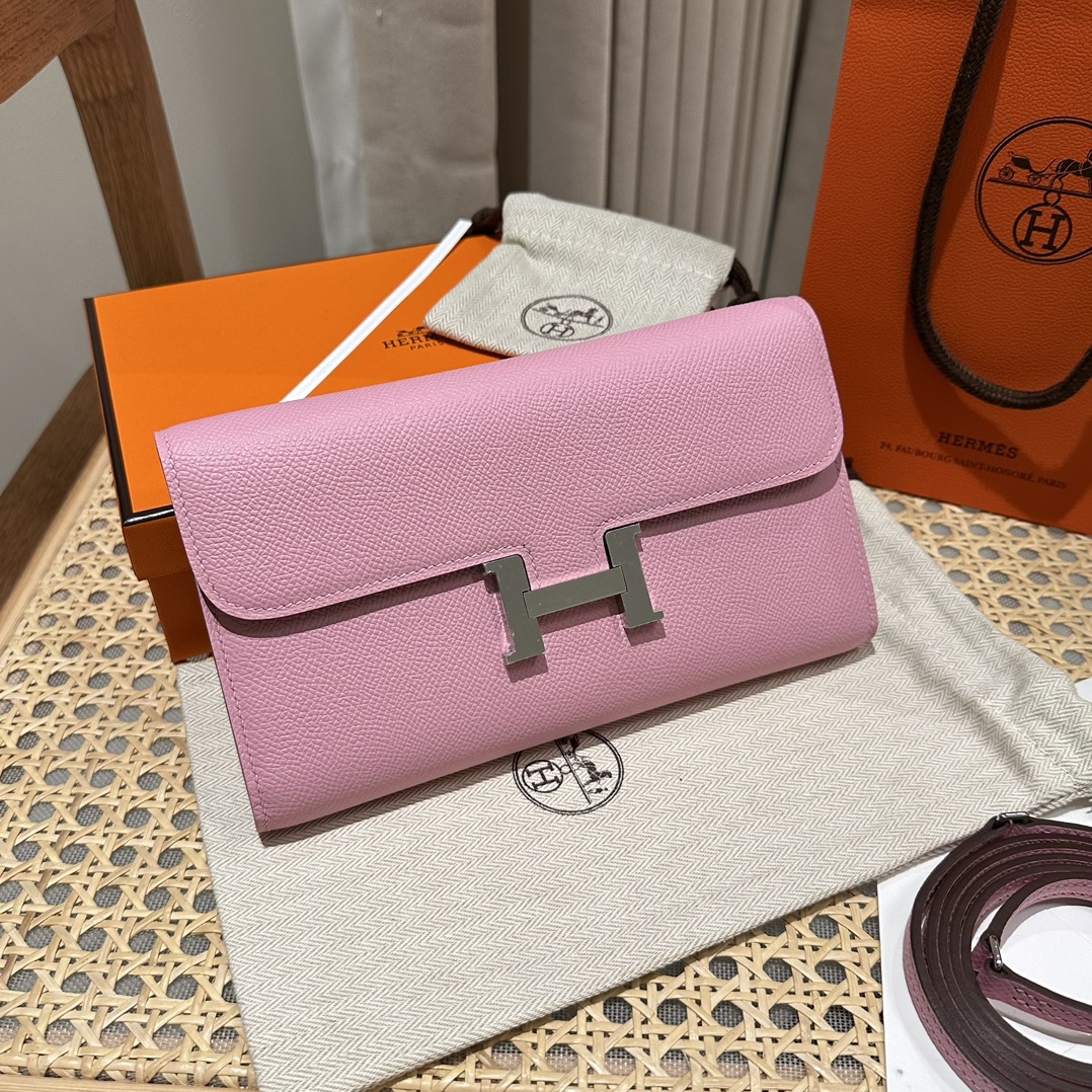 Hermès Handmade Constance Constance to go, mallow purple, palm print leather, silver buckle woc series