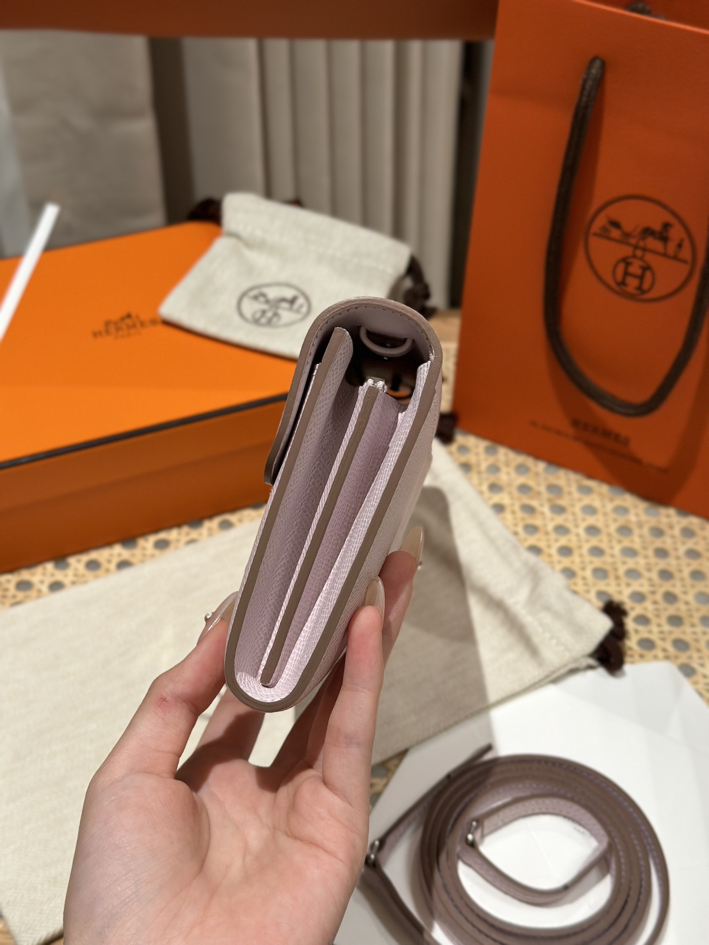Hermès Handmade Constance Constance to go, fantasy purple, palm print leather, silver buckle WOC series