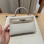 Hermes Kelly Handbags Crossbody & Shoulder Bags Blue Grey Silver Hardware Cowhide Epsom Mini