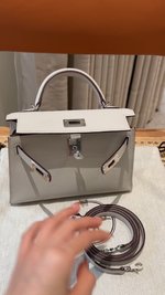 Hermes Kelly Luxury
 Handbags Crossbody & Shoulder Bags Blue Grey Silver Hardware Cowhide Epsom Mini