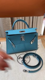 Hermes Kelly Handbags Crossbody & Shoulder Bags Blue Silver Hardware Cowhide Epsom Mini