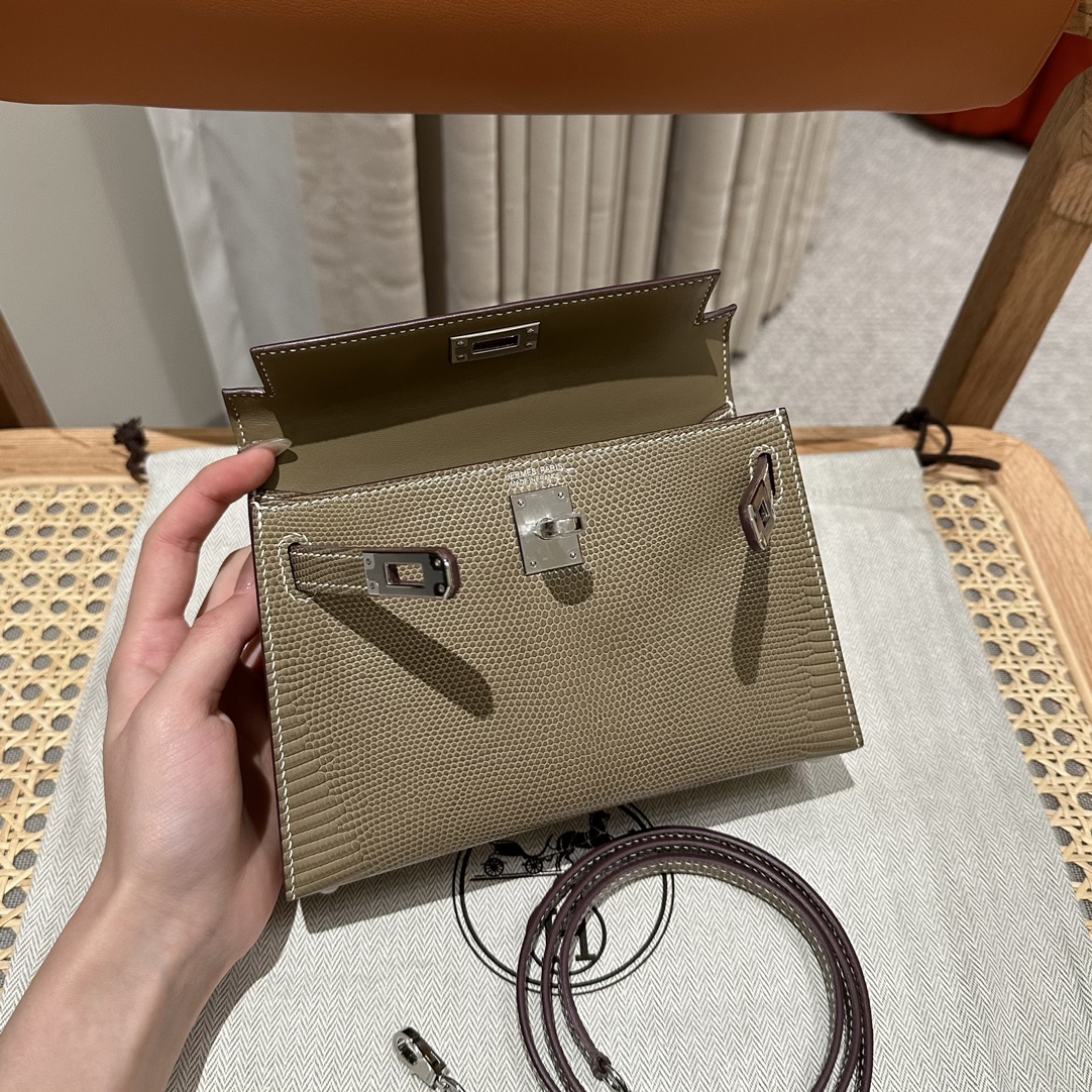 Hermes Kelly Handbags Crossbody & Shoulder Bags Elephant Grey Silver Hardware Mini