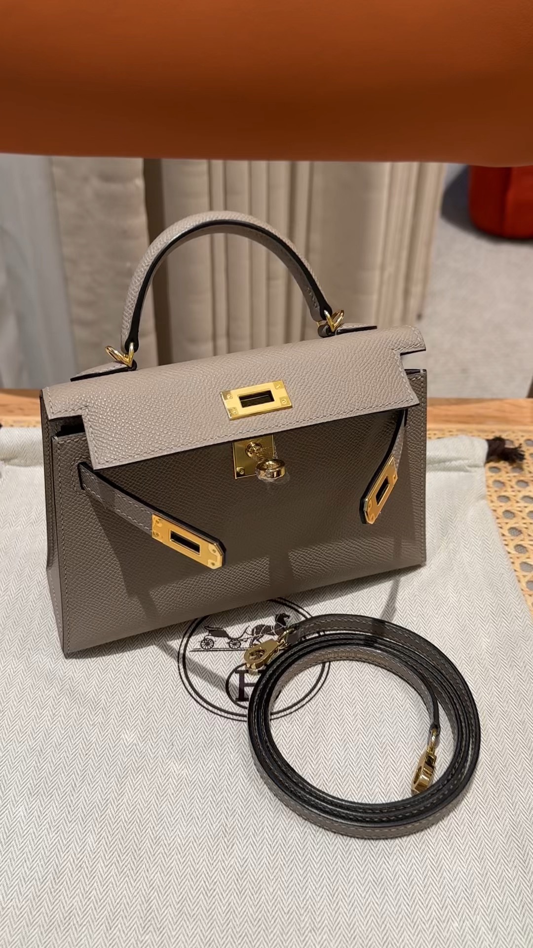 Outlet 1:1 Replica
 Hermes Kelly Handbags Crossbody & Shoulder Bags Gold Grey Hardware Cowhide Epsom Mini