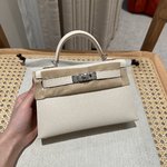 Hermes Kelly Buy Handbags Crossbody & Shoulder Bags Milkshake White Silver Hardware Cowhide Epsom Mini