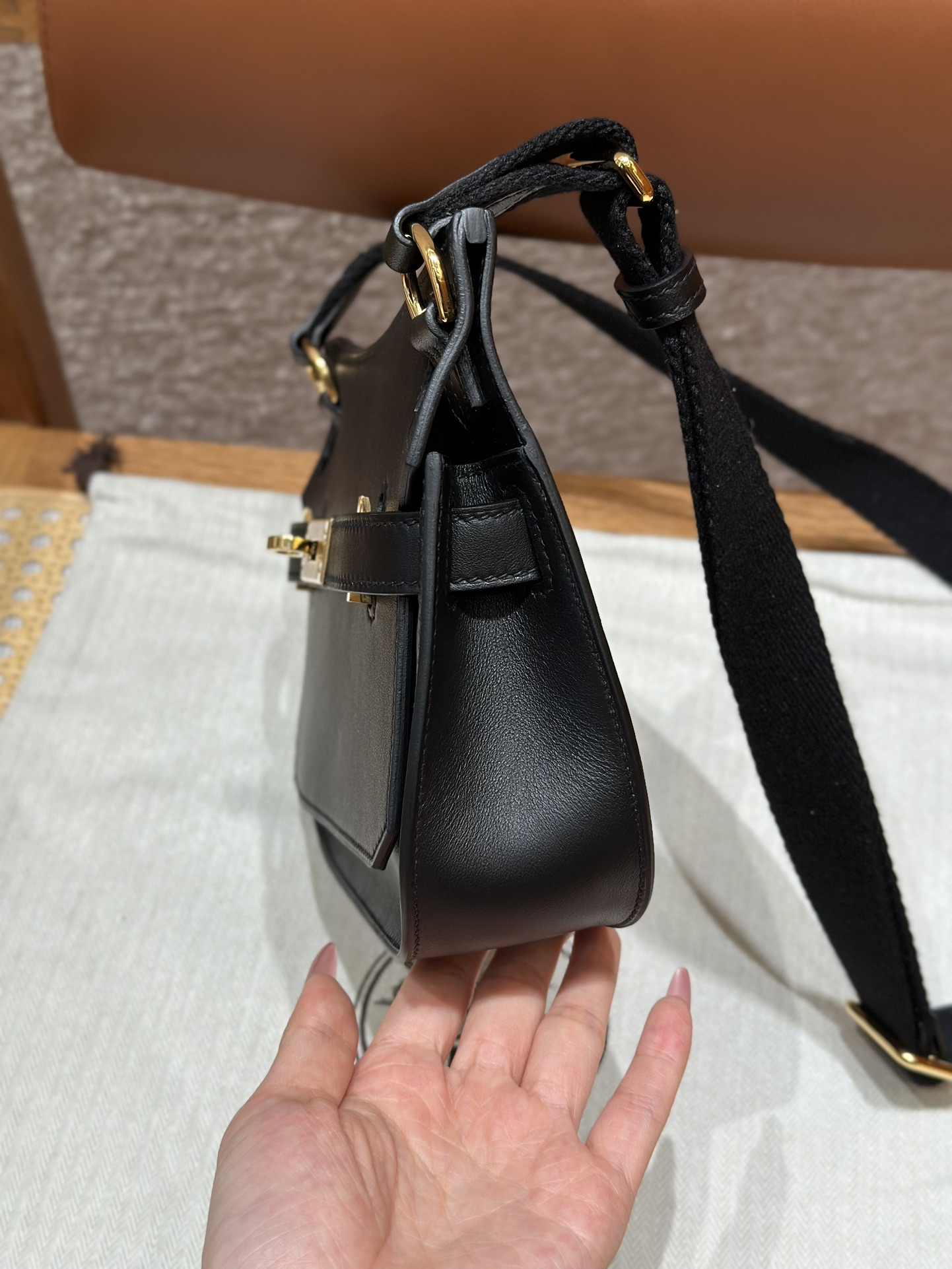 Mini Jypsiere 23cm: Swift Leather Black with Gold Hardware, Handmade Bag 7 i1714916524 2019 1