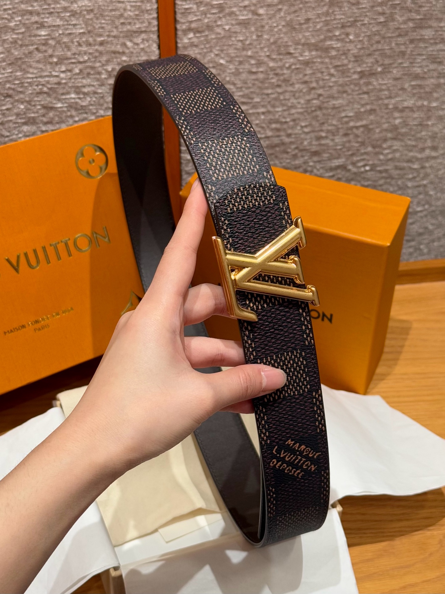 Louis Vuitton Monogram Coated Canvas Belt with Gold Buckle, 4.0cm Width