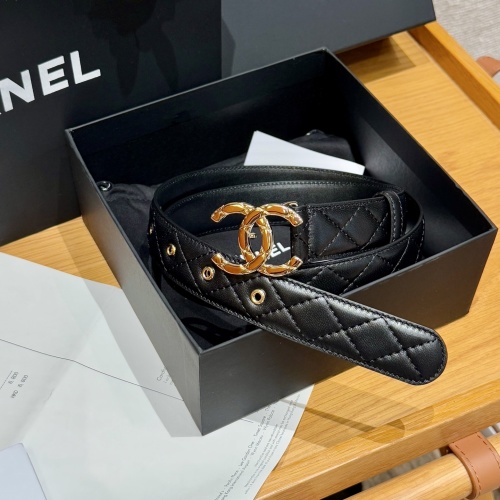 Chanel Women's Belt Classic Lambskin Leather Double C Buckle, 3.0 cm Width 1 Chanel Women's Belt Classic Lambskin Leather Double C Buckle, 3.0 cm Width