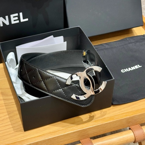 Chanel Women's Classic Lambskin Leather Belt with Silver CC Buckle, 4.0cm 1 Chanel Women's Classic Lambskin Leather Belt with Silver CC Buckle, 4.0cm
