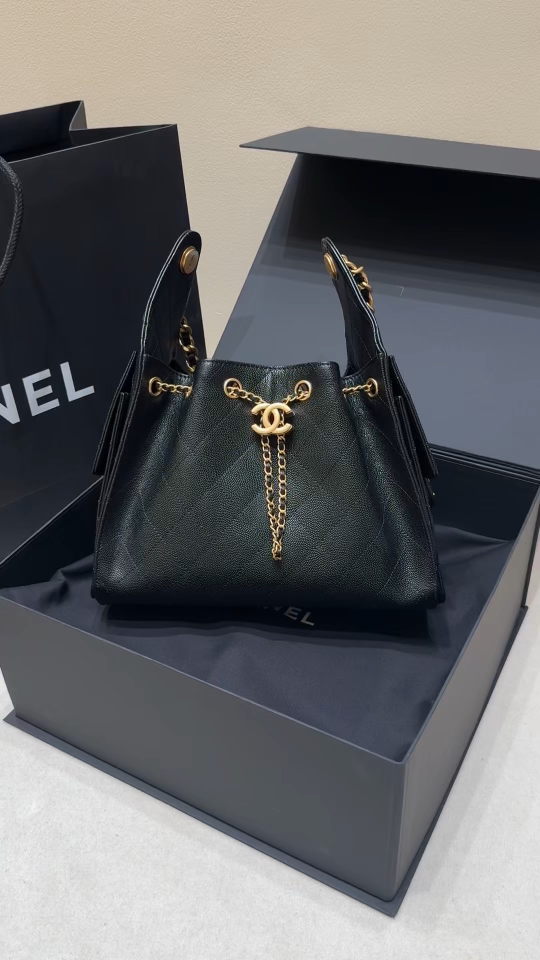 25S Primavera y verano Chane1 25s 25bag Cuero de lichi Bolso de hombro Chanel 25Bag 26C Oro doble C Logotipo de cuero c…