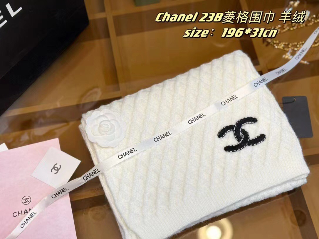 CHANEL香奈儿经典菱形纹路设计搭配双C经典2024新款羊绒针织围巾原版工艺专柜购入打版1:1复刻商标