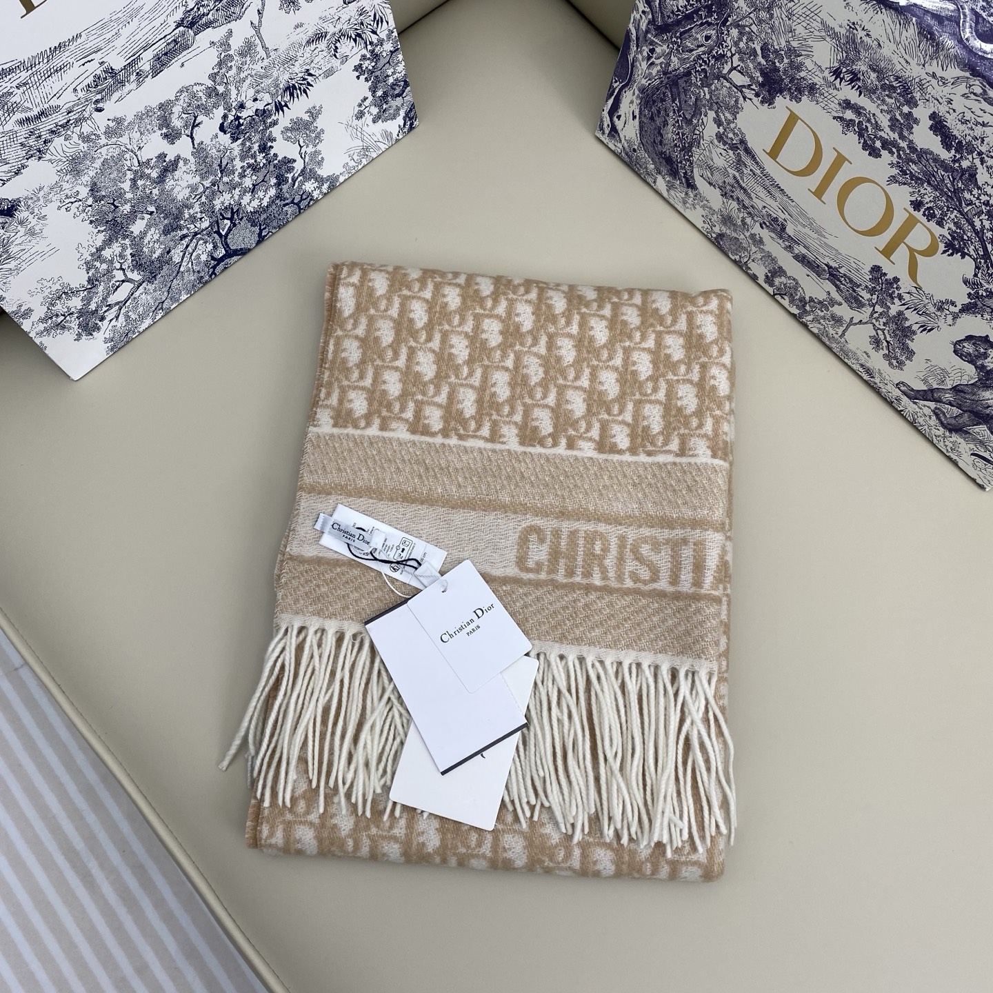  「新色」𝐃𝐈𝐎𝐑 · 新版《书签双面披肩》浅灰色
Size：45x200cm 100%山羊绒 
圆版一