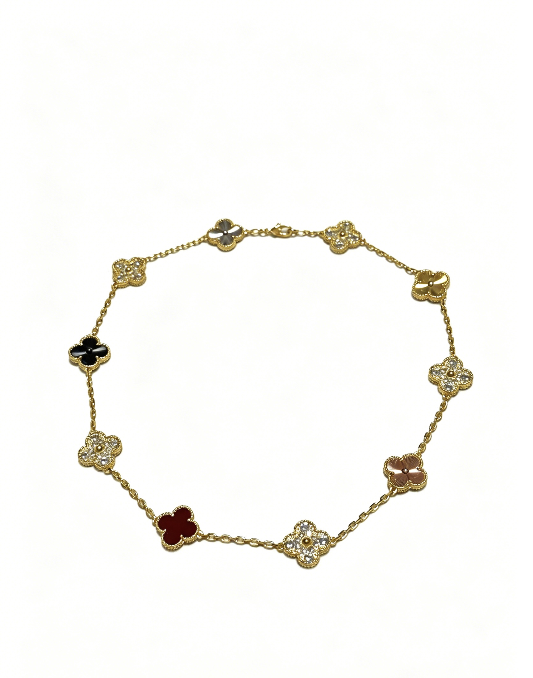NO:896169,Four-leaf clover Van Cleef & Arpels 10-flower genuine customized rainbow color necklace V gold material series. The appearance is perfect, the details are invincible, the unique color is completely impeccable, and it is decorated with a classic ring shape design. It is simple yet elegant and eye-catching. The V gold pure handmade combination is more elegant and elegant. The same style for men and women, fine jewelry, van cleef, necklace19860909四叶草梵克雅宝10花正品定制彩虹花色项链V金材质系列 品相完美,细节无敌,那种独特的色泽完全无可挑剔,再缀以经典指环外形设计,简约之余却又优雅夺目,V金纯手工的组合更显气色,上手雅致动人.男女同款,饰品精品,van cleef,necklace,Jewelry