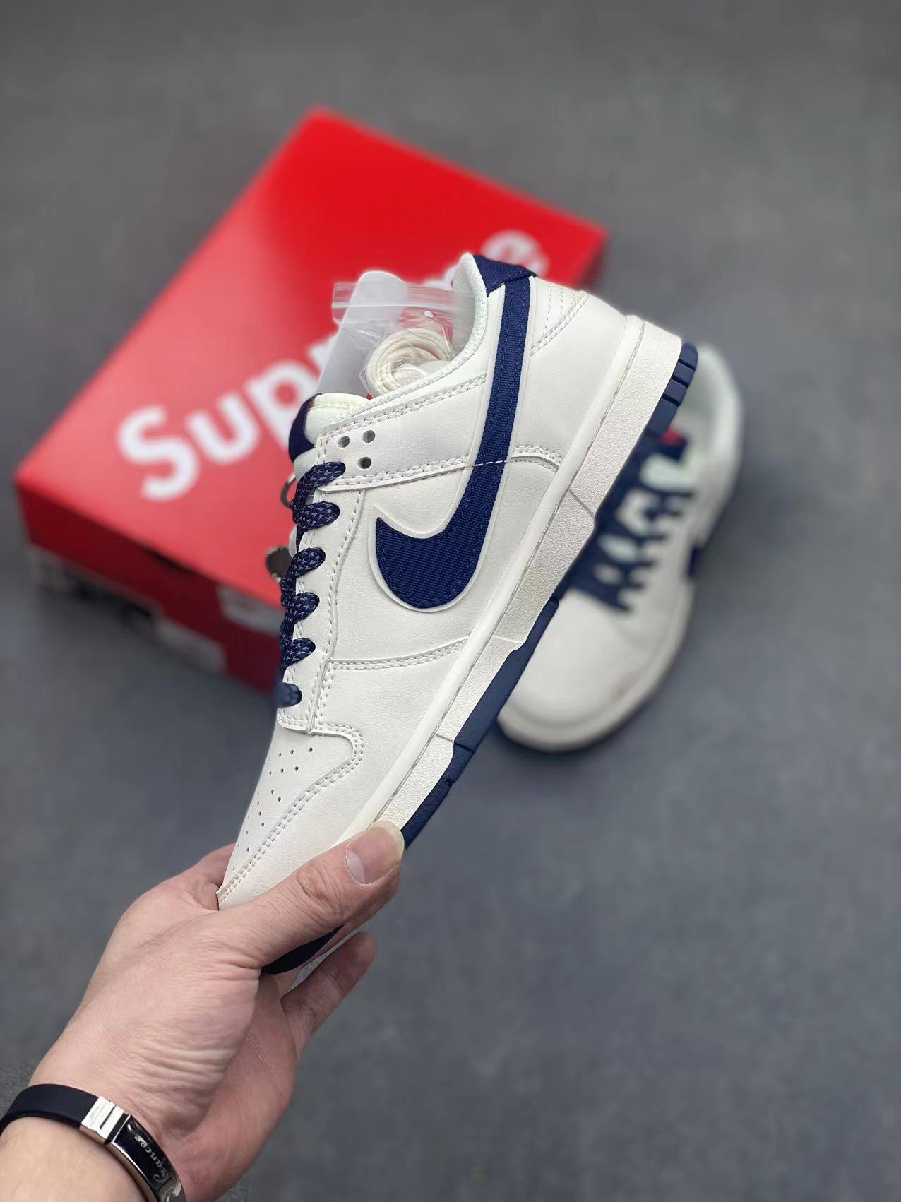 Nike SB Dunk Low Supreme Balenciaga Collab Cream White Blue Sneakers 4 i1717141593 6163 5