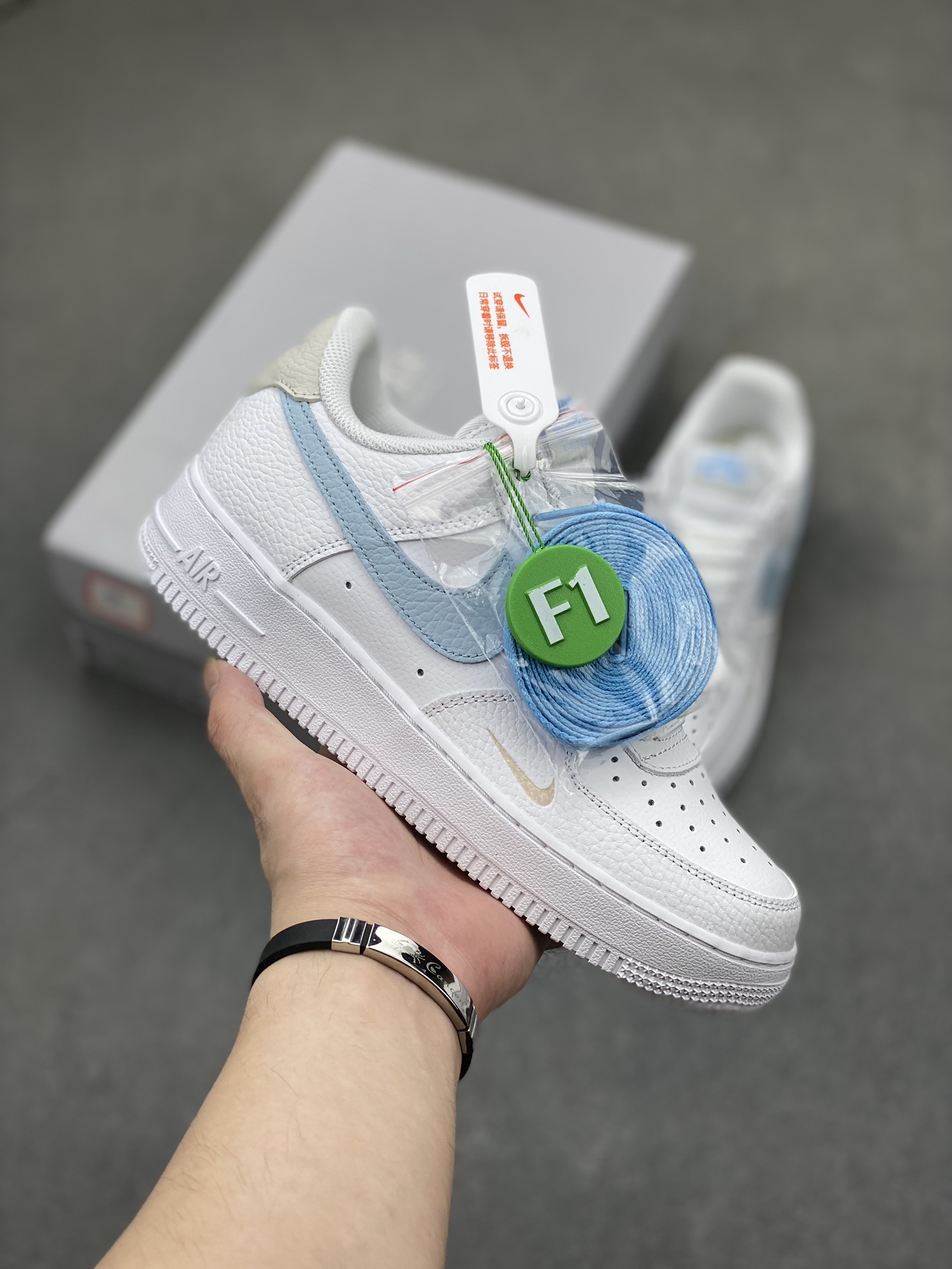 Nike Air Force 1 Low White/Blue Leather Sneakers Lifetime Warranty HF0022-100 2 i1719951695 3082 2