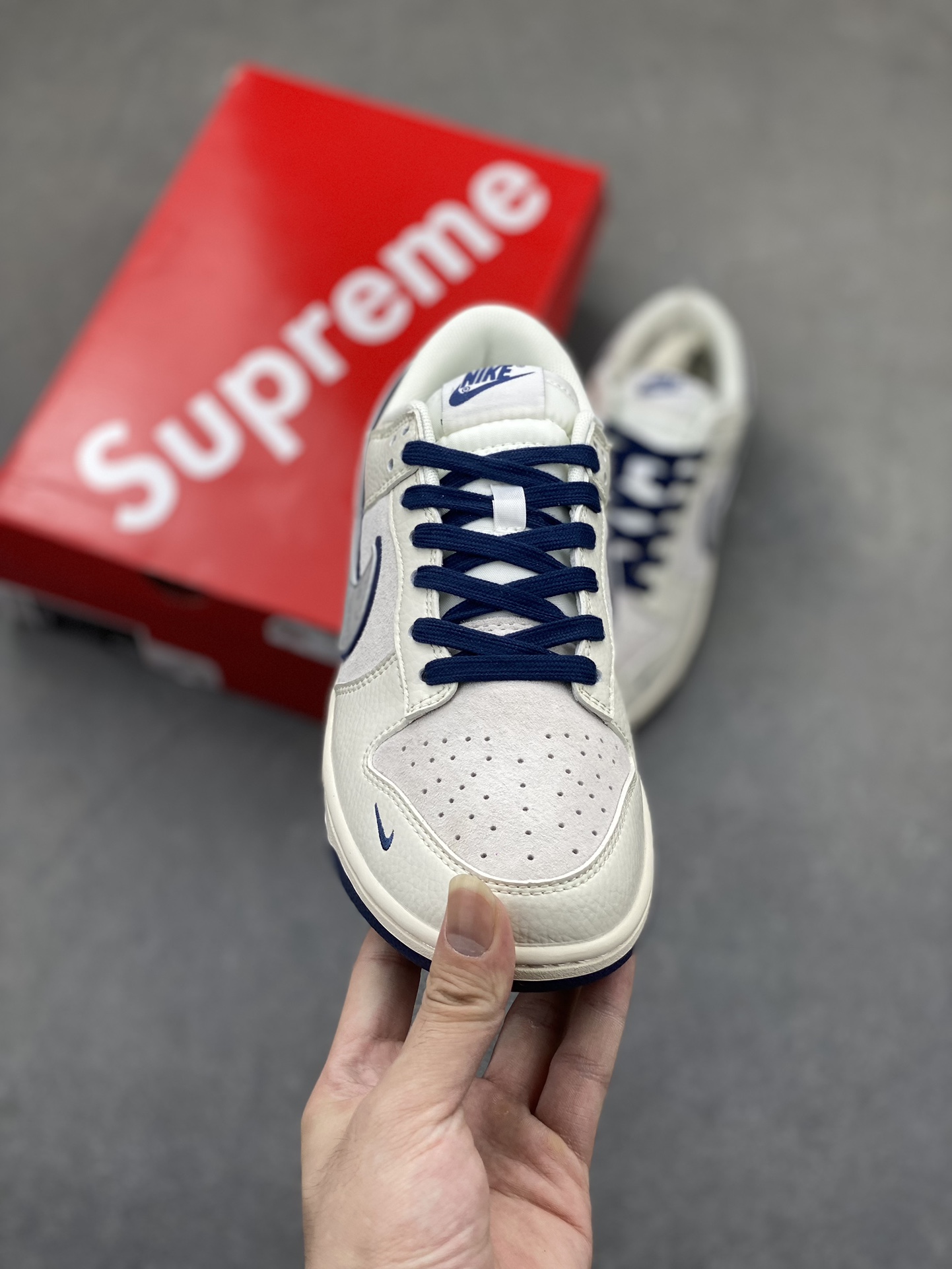 Nike SB Dunk Low Supreme Collab Sneakers - White/Blue, Anniversary Edition 3 i1725561578 2757 8