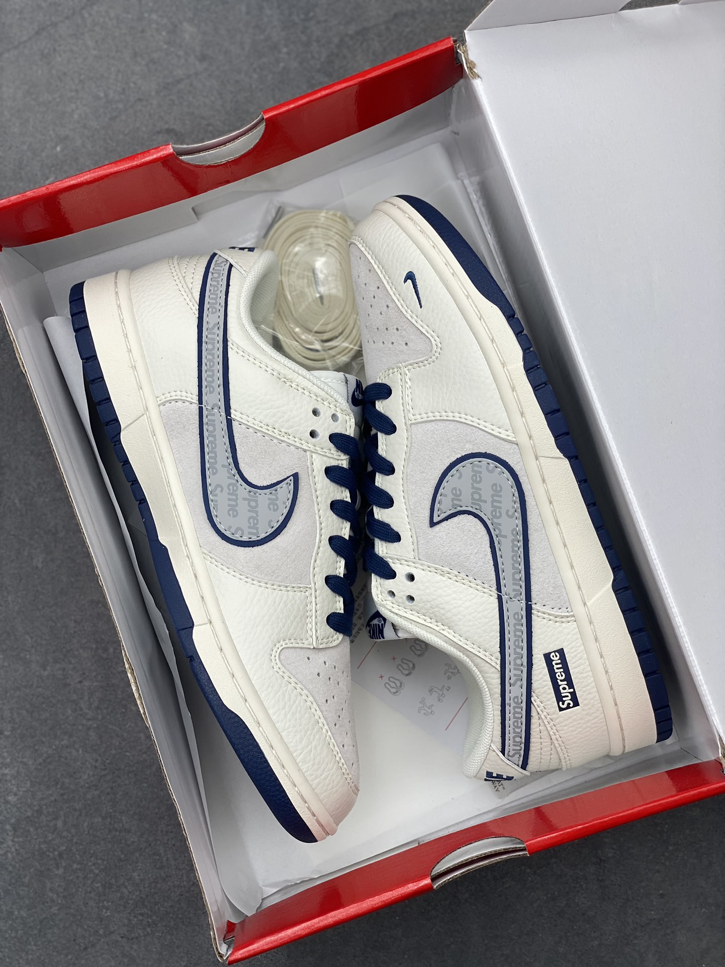 Nike SB Dunk Low Supreme Collab Sneakers - White/Blue, Anniversary Edition 10 i1725561578 8659 2