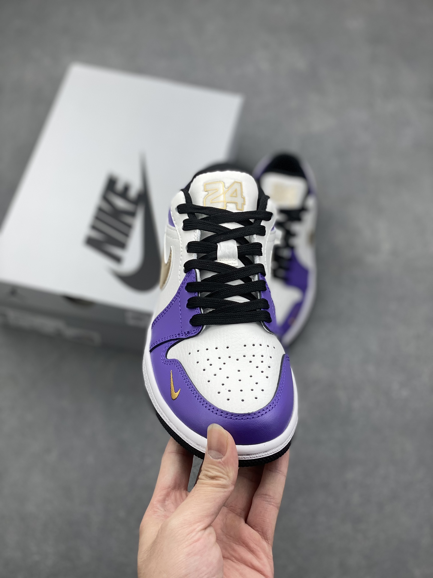 Nike Air Jordan 1 Low Kobe Lakers Shoes, Gold Accents, Purple and White 2 i1728424353 6149 5
