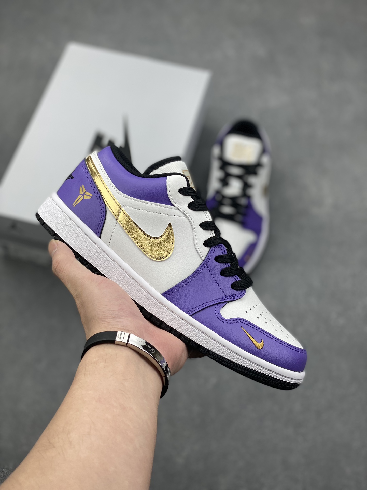Nike Air Jordan 1 Low Kobe Lakers Shoes, Gold Accents, Purple and White 1 i1728424353 8791 1