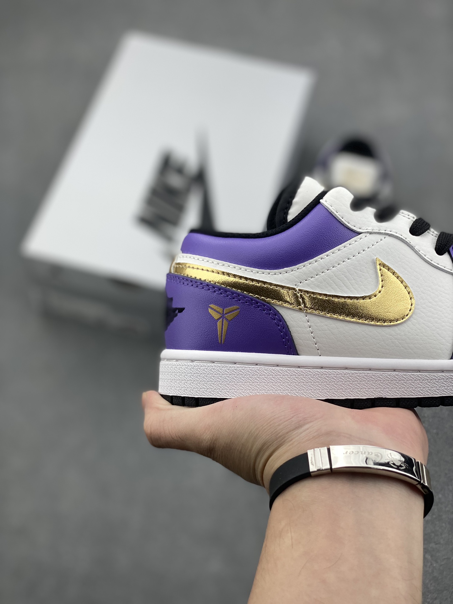 Nike Air Jordan 1 Low Kobe Lakers Shoes, Gold Accents, Purple and White 5 i1728424354 687 8