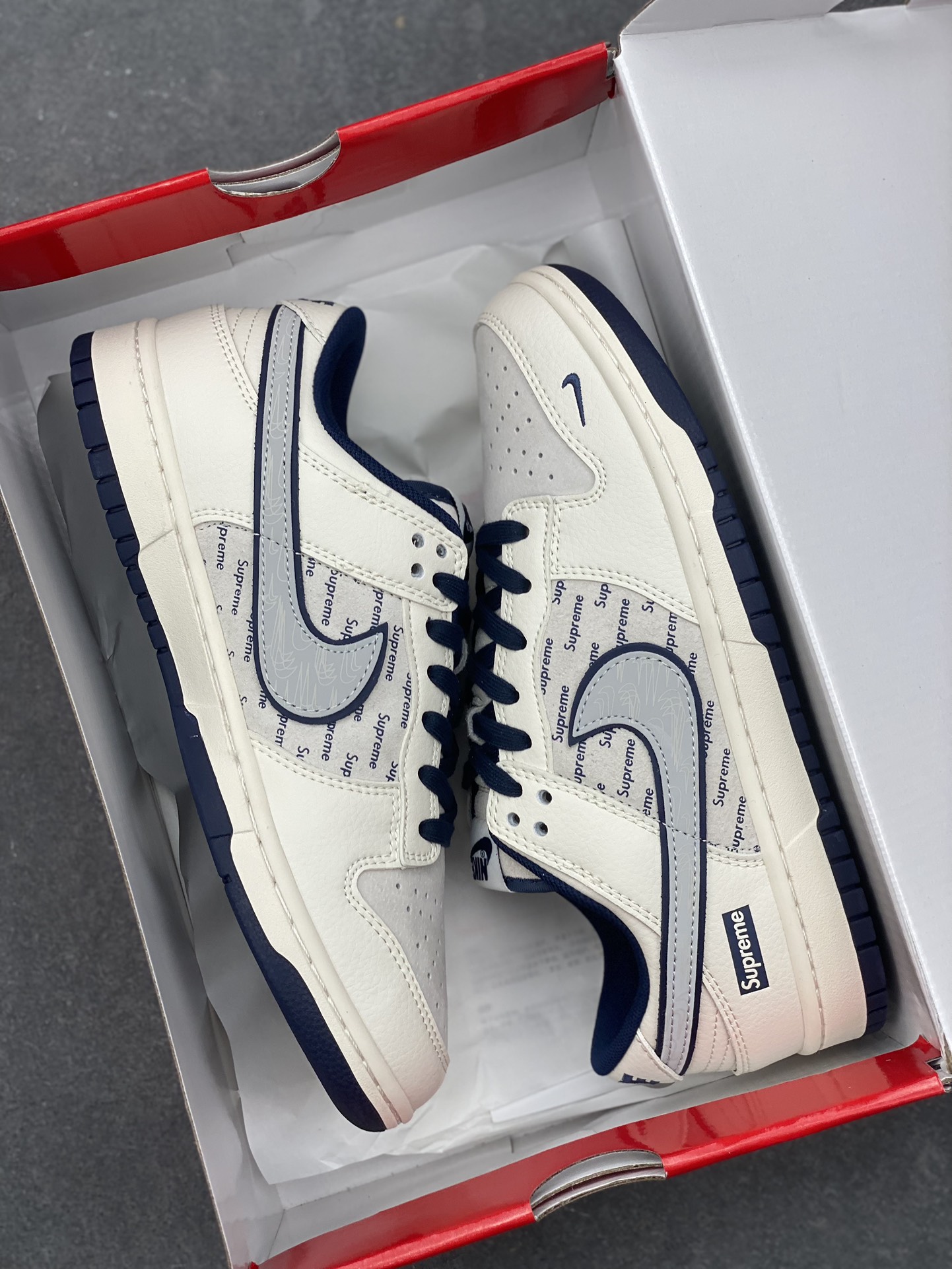Nike SB Dunk Low Supreme Collab White/Navy Low-Top Skateboarding Shoes 10 i1731085788 6841 7