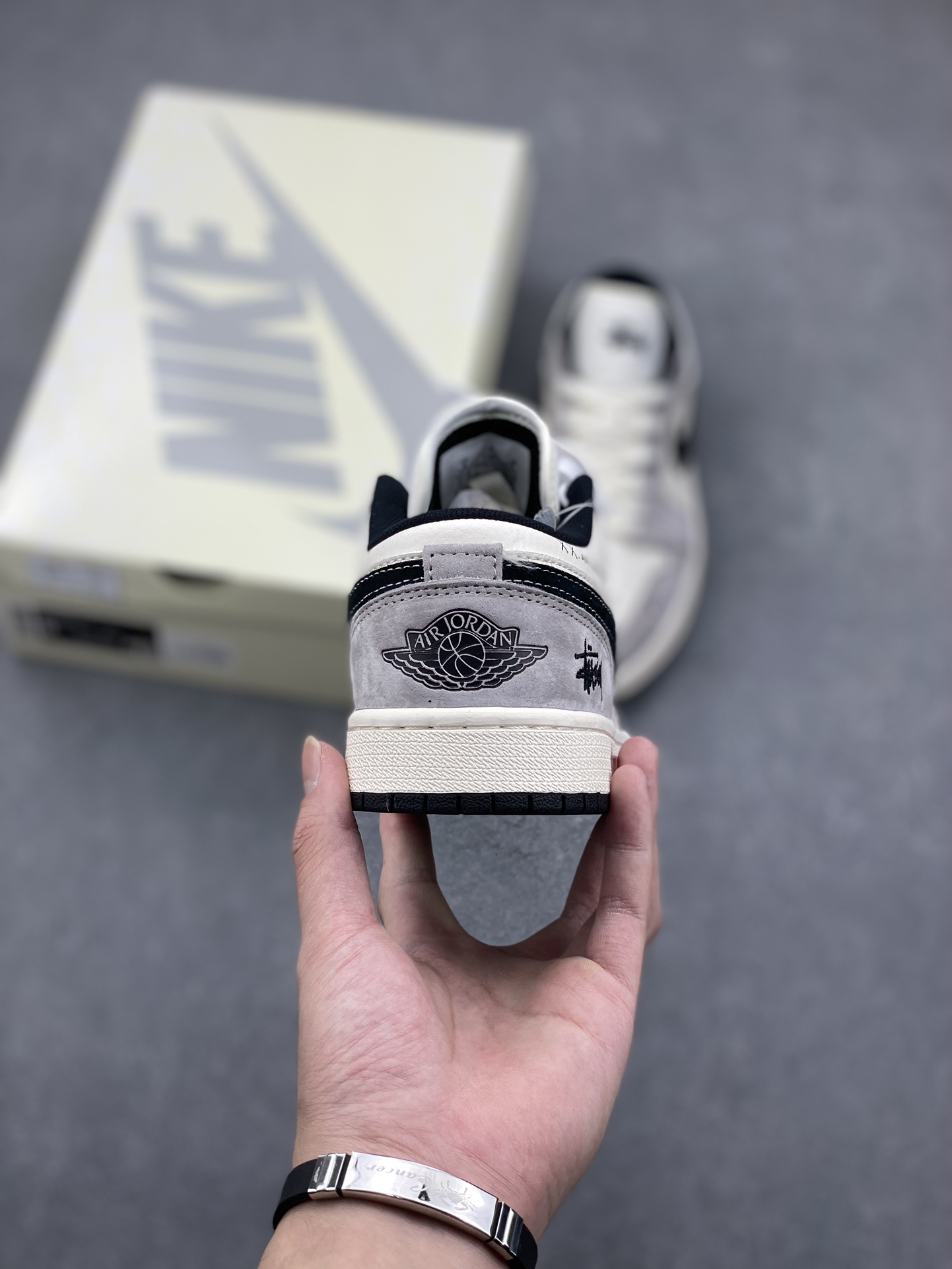 Nike Air Jordan 1 Stussy Collab - Grey/Black/Red - Retro Low Top Shoe 4 i1731299470 1458 3