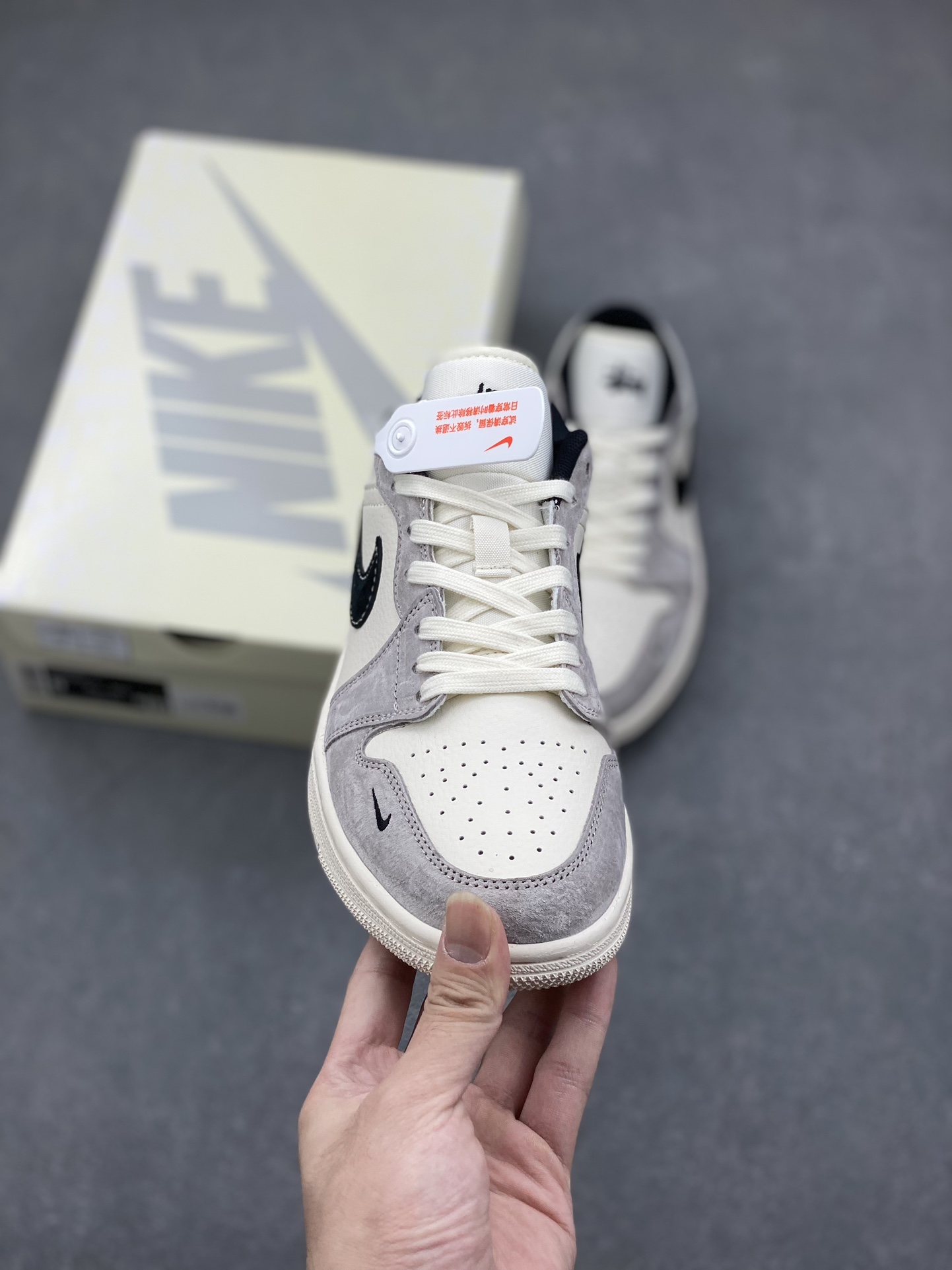 Nike Air Jordan 1 Stussy Collab - Grey/Black/Red - Retro Low Top Shoe 2 i1731299470 2693 5