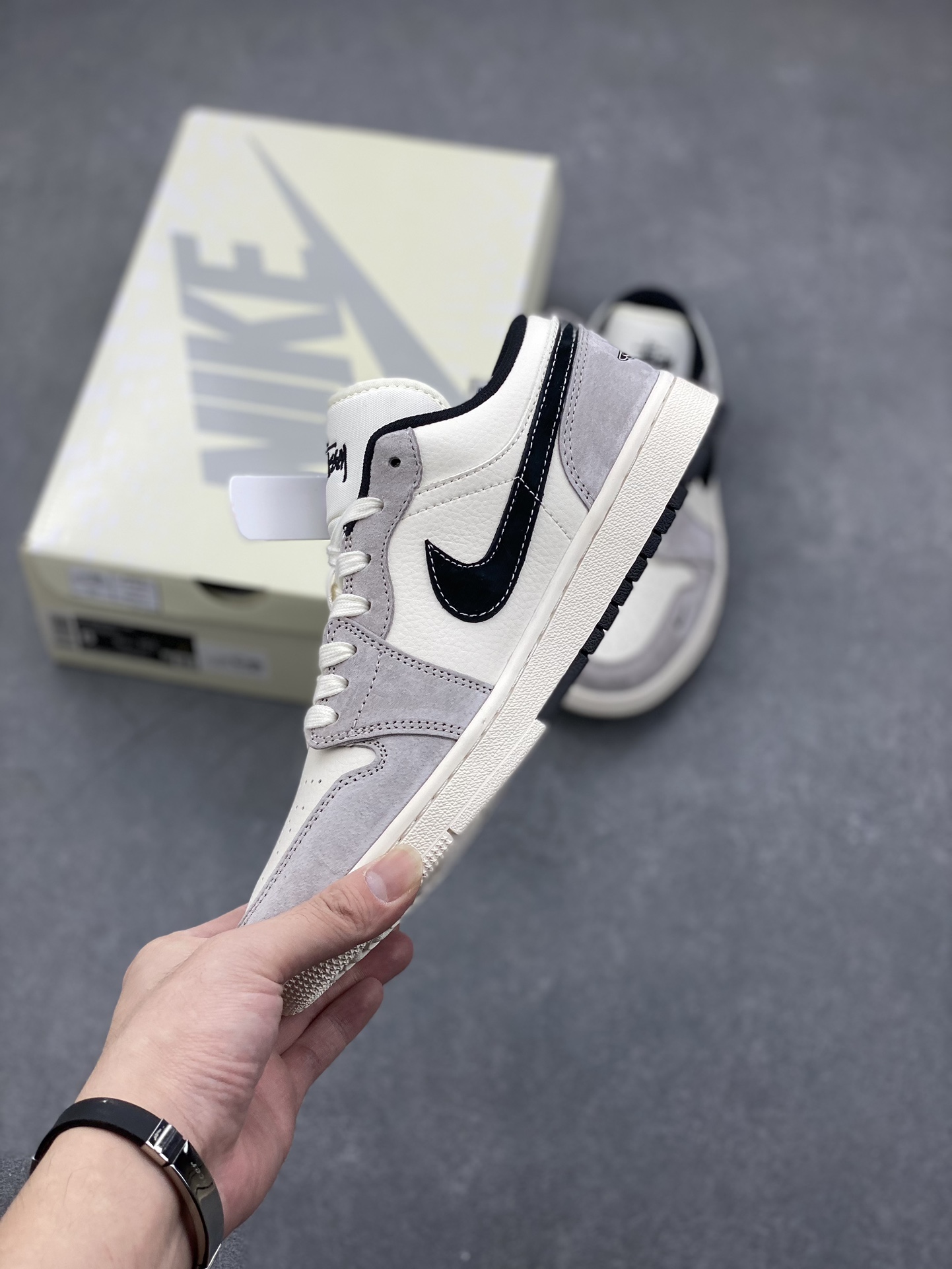 Nike Air Jordan 1 Stussy Collab - Grey/Black/Red - Retro Low Top Shoe 3 i1731299470 3688 2