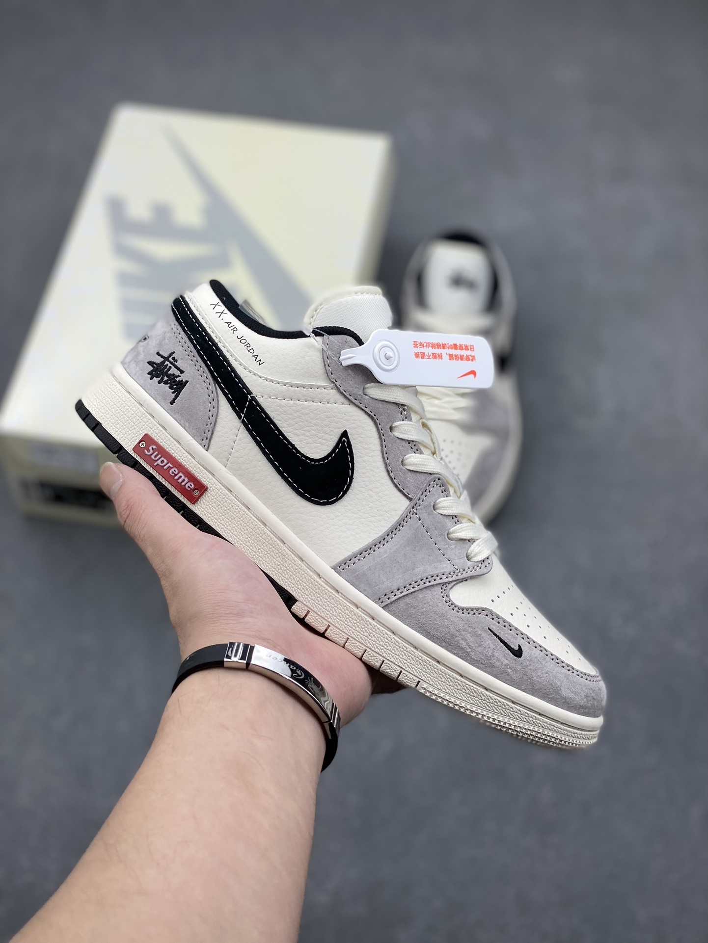 Nike Air Jordan 1 Stussy Collab - Grey/Black/Red - Retro Low Top Shoe 1 i1731299470 7913 1