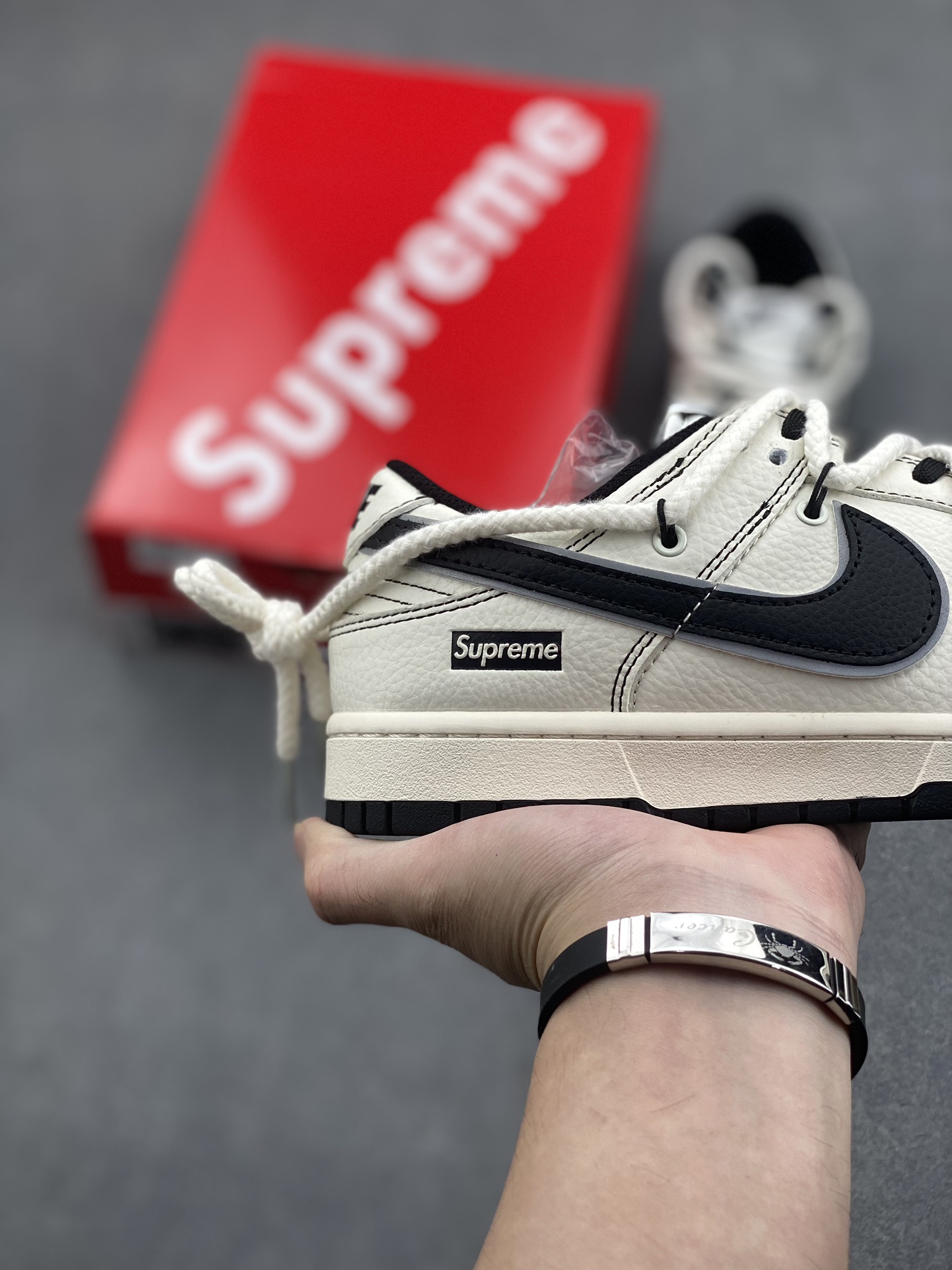Nike SB Dunk Low Supreme Collab Sneakers Cream/Black, Casual Skate Shoes 5 i1731517947 2476 5