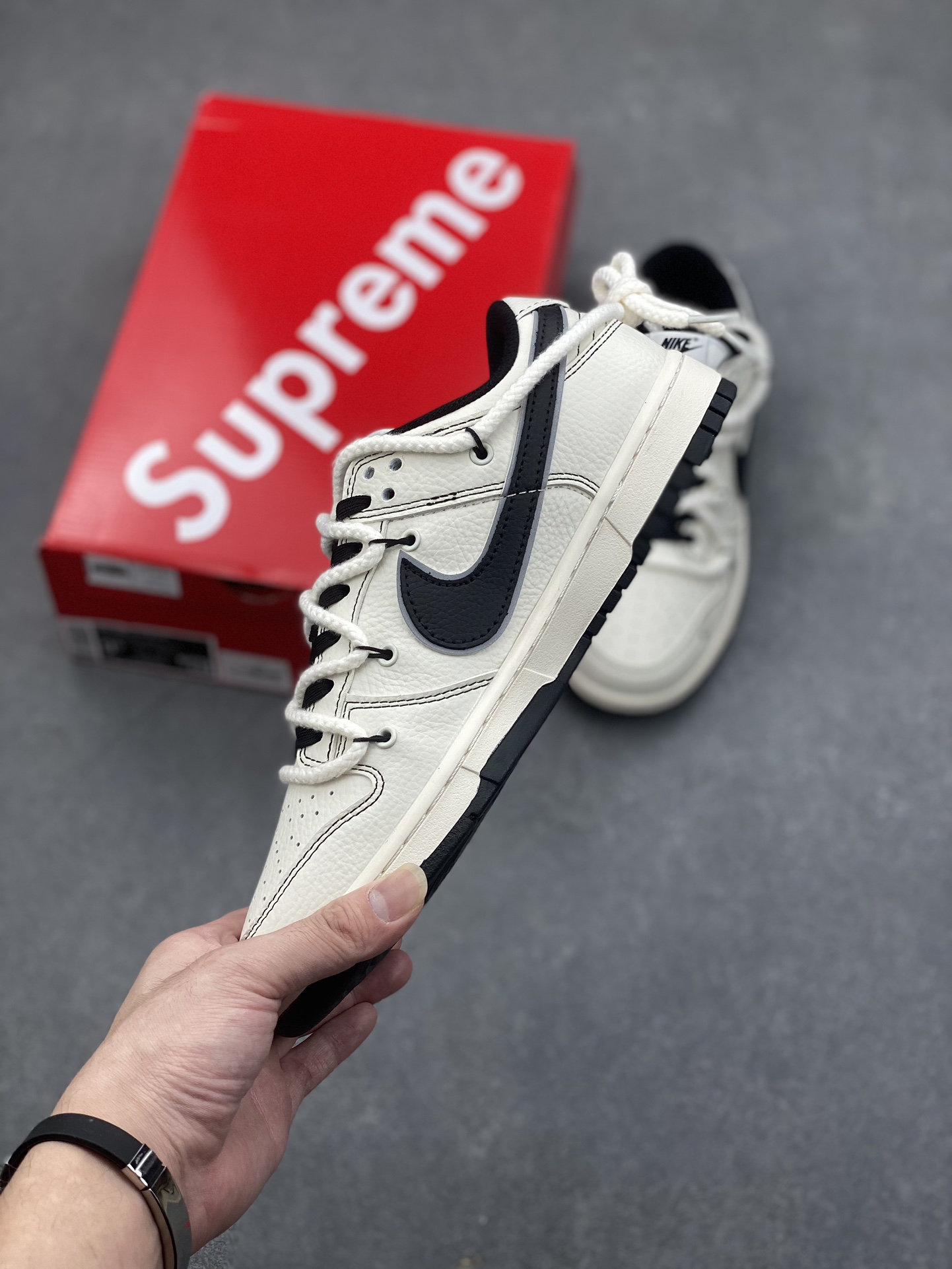 Nike SB Dunk Low Supreme Collab Sneakers Cream/Black, Casual Skate Shoes 3 i1731517947 9483 1