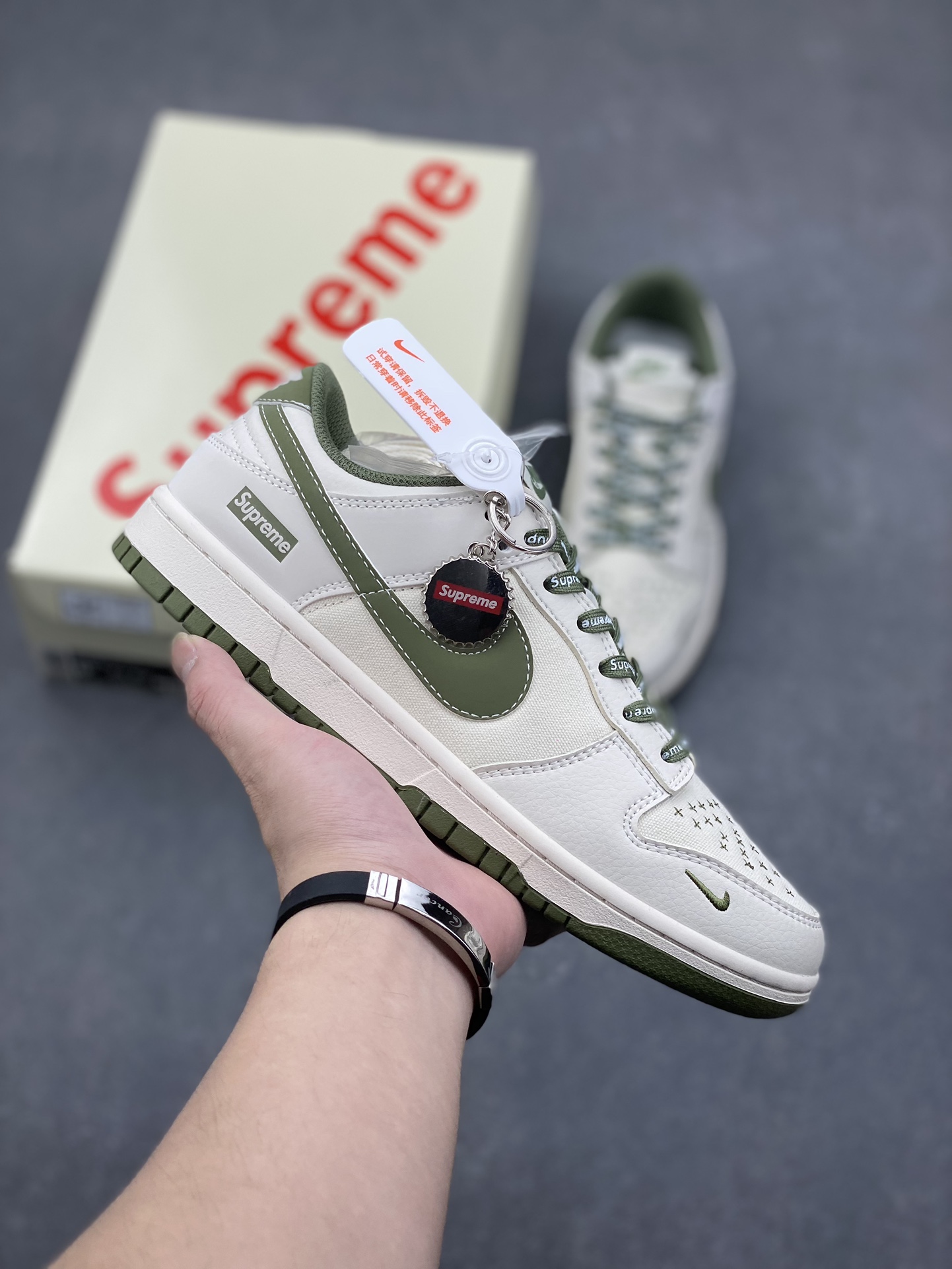 Nike SB Dunk Low Supreme Sneakers - Military Green Canvas Limited Edition