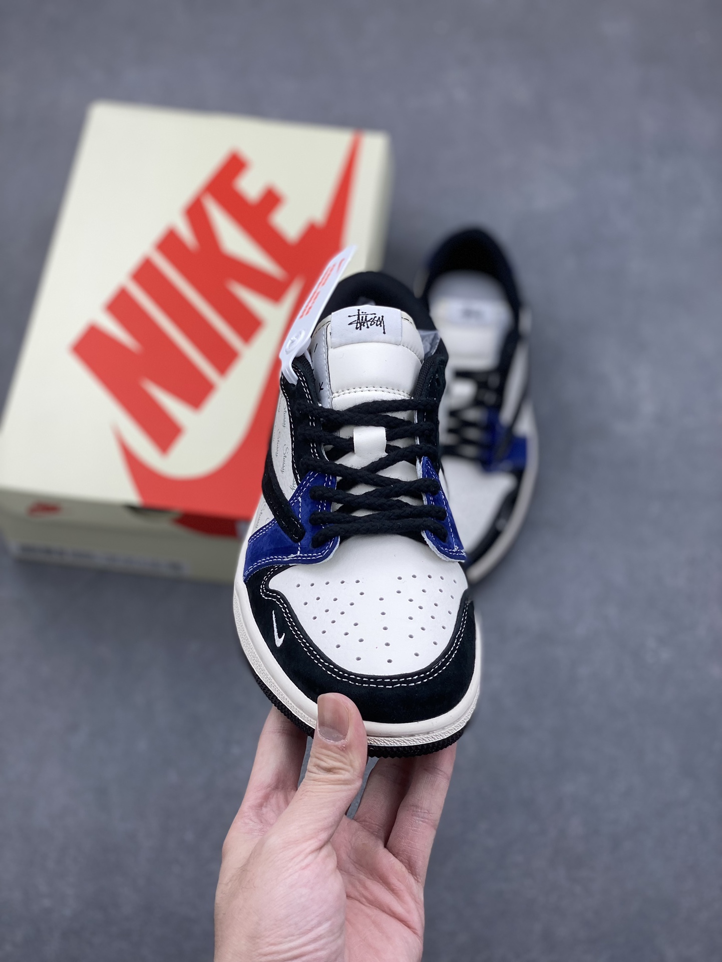 Nike x Stussy Air Jordan 1 Low OG: Black, White & Blue Collaboration Sneakers 3 i1732639554 2803 3