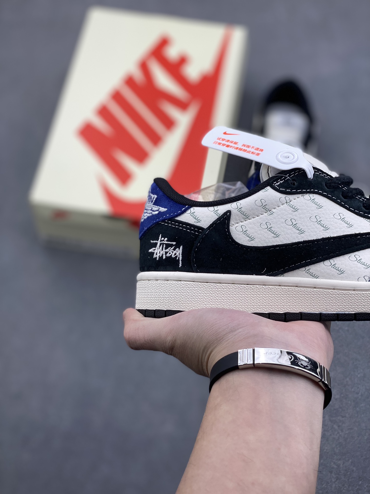 Nike x Stussy Air Jordan 1 Low OG: Black, White & Blue Collaboration Sneakers 6 i1732639554 4694 2