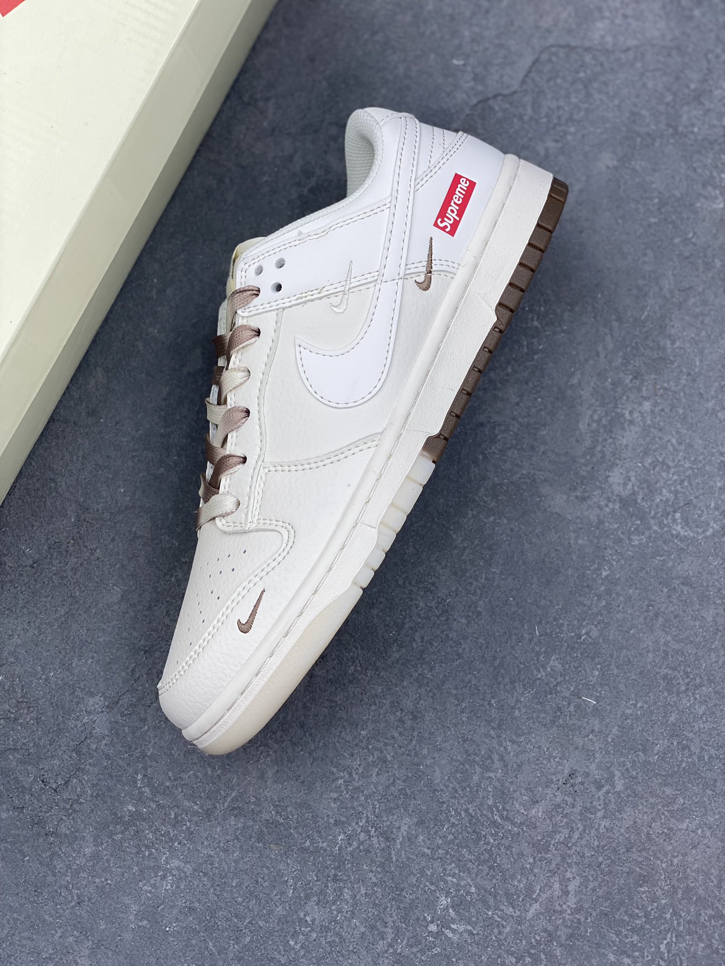 Nike SB Dunk Low Supreme White Brown: Anniversary Custom Low-Top Sneakers 8 i1733430069 6 1