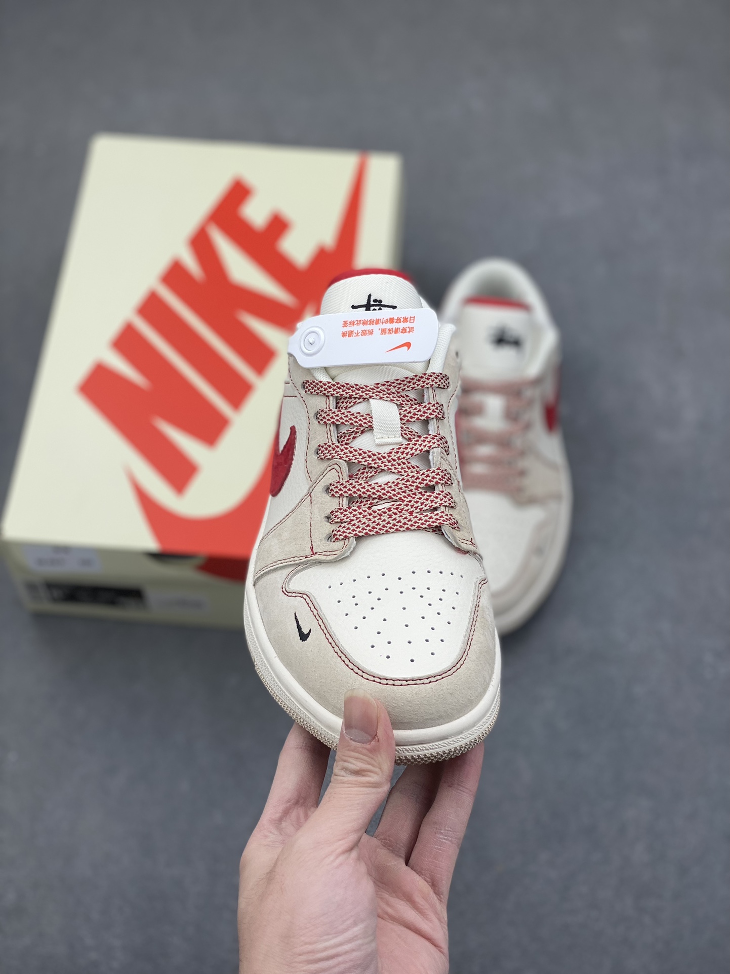 Nike Air Jordan 1 Low x Stussy Collab Cream/Red Sneakers 2 i1734628796 9966 4