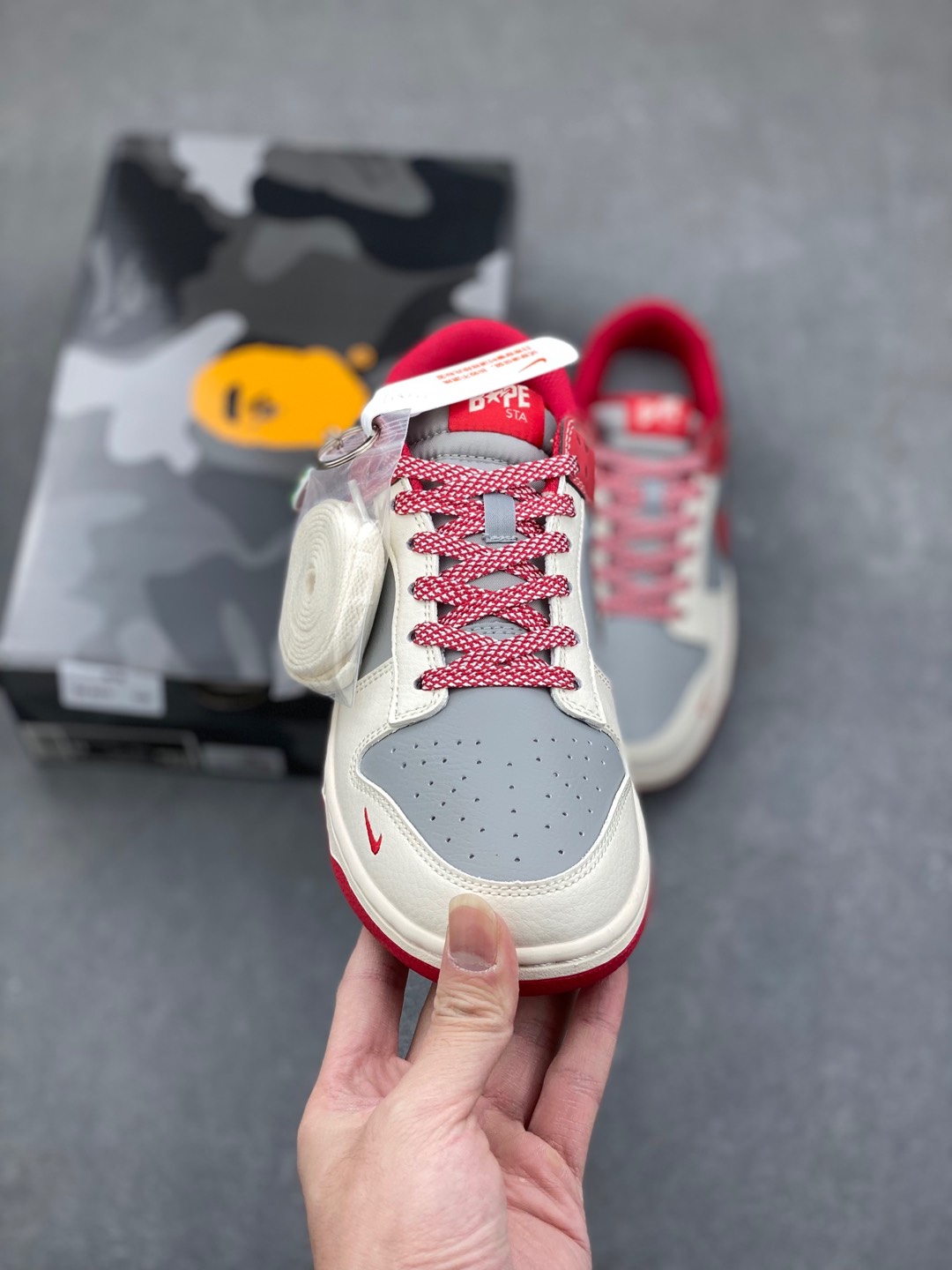 Nike SB Dunk Low x BAPE 'Grey Red' - Limited Edition Sneaker Collaboration 2 i1735328426387 2039 0 1