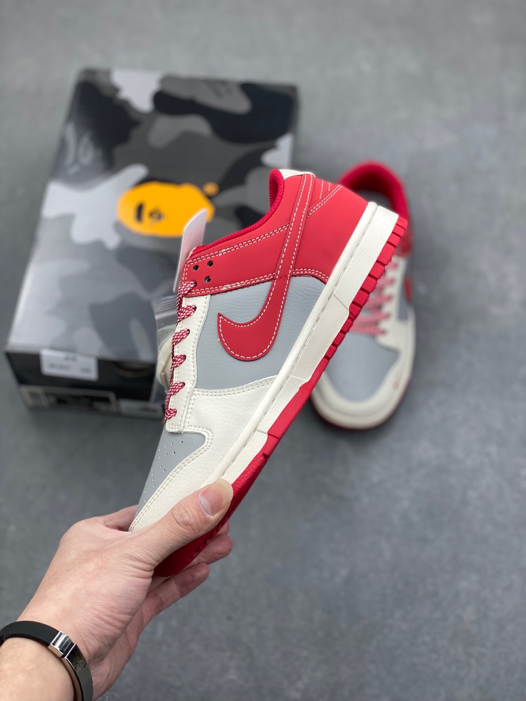 Nike SB Dunk Low x BAPE 'Grey Red' - Limited Edition Sneaker Collaboration 3 i1735328426523 8454 0 2