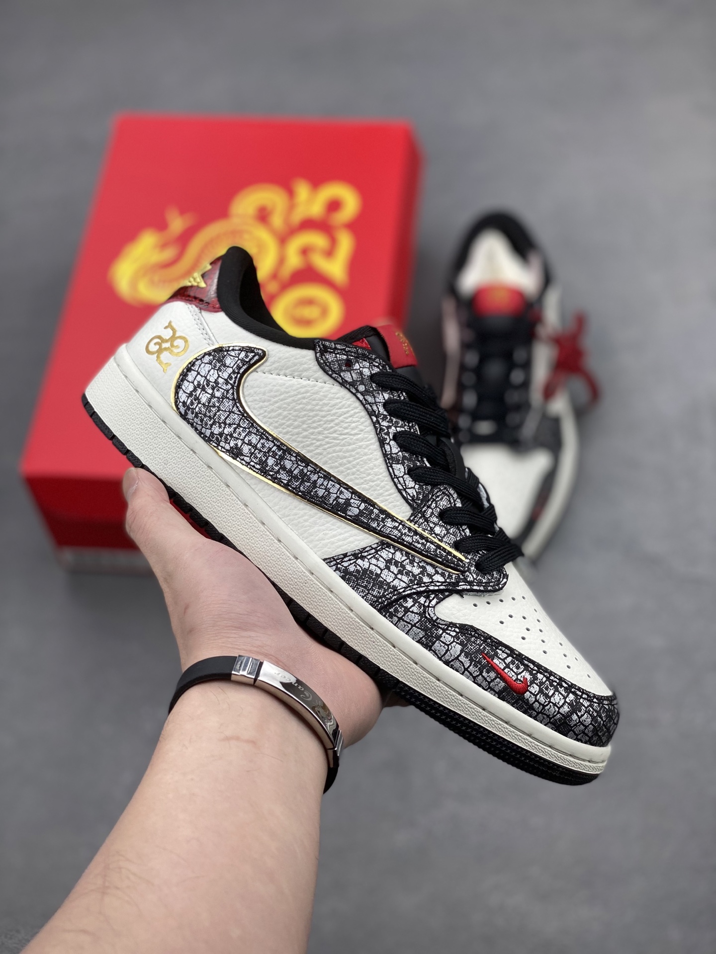 TS x Air Jordan 1 Low 'Reverse Swoosh' Custom Edition Sneakers