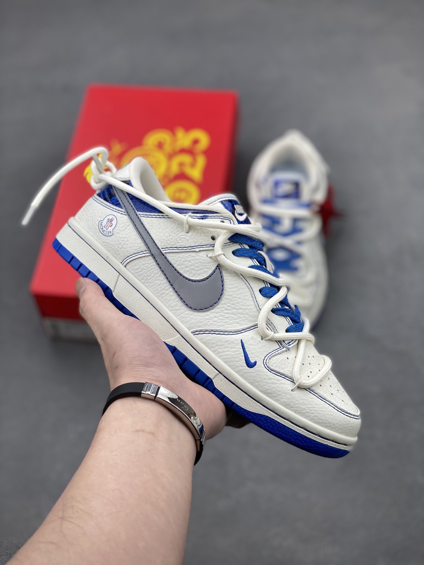 Nike Dunk Low Moncler Collaboration White Blue Grey Sneakers - Limited Edition