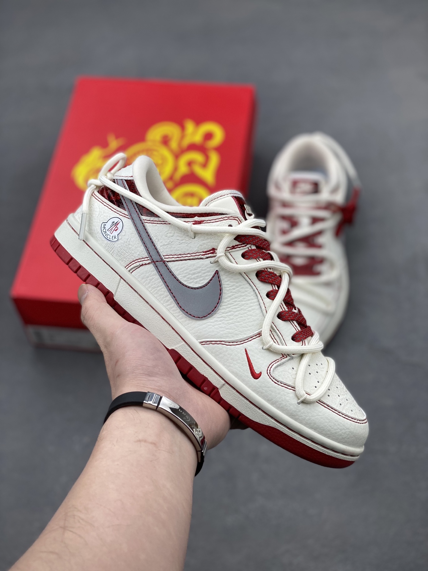 Nike Dunk Low SP Moncler White Grey Burgundy Shoes CH6336-620