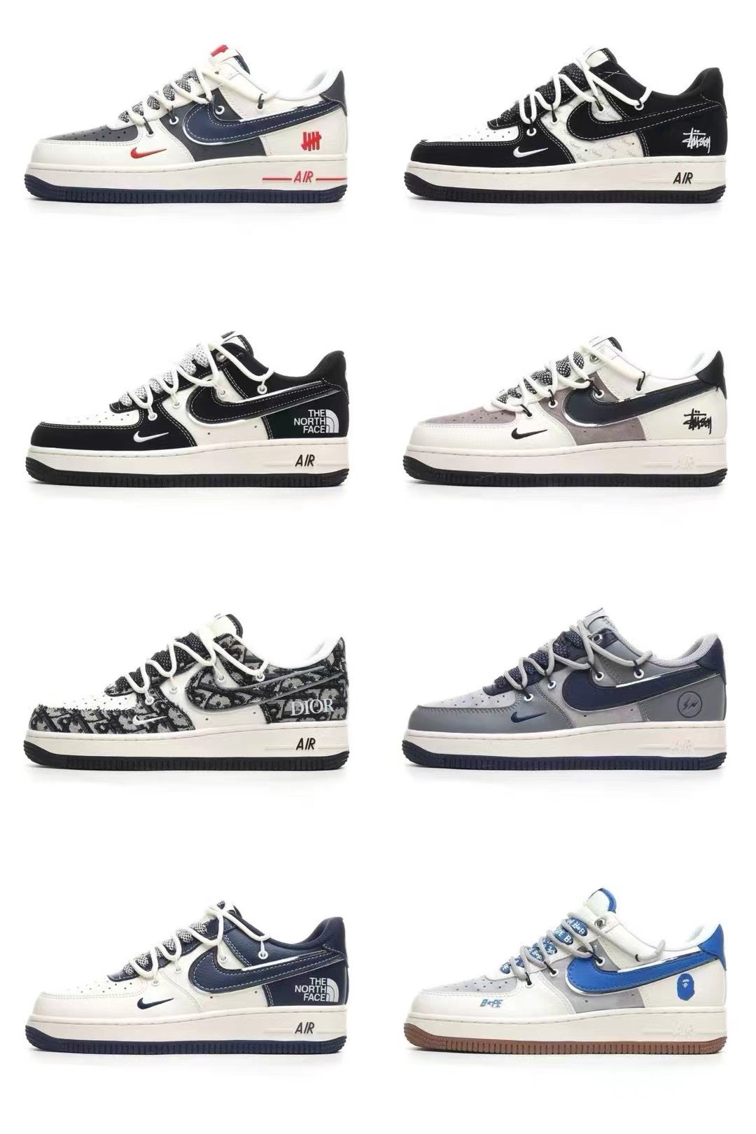 Stylish Nike Air Force 1 Collaboration Sneakers - Dior, Stussy, North Face