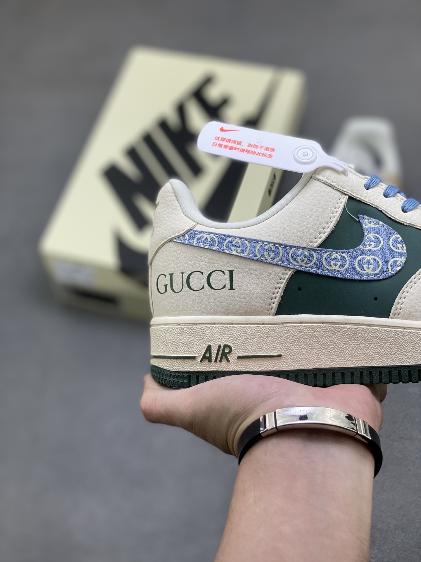 Nike Air Force 1 '07 Low Green/Beige Custom Sneakers With Gucci Logo 6 i1760717305703 2292 0 4