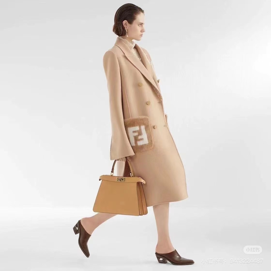 Fendi Women's Wool-Cashmere Blend Coat with Mink Pocket Detail 2 i1725504724 4378 6