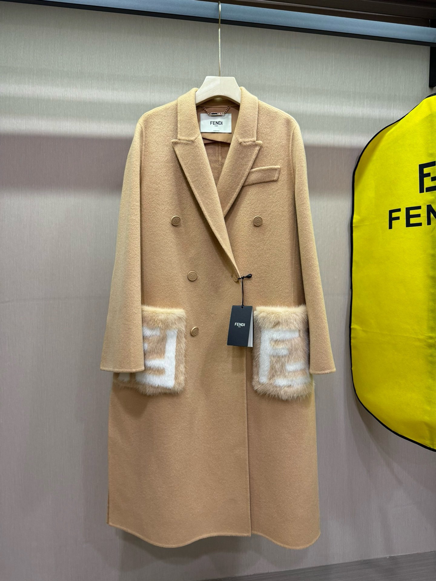 Fendi Women's Wool-Cashmere Blend Coat with Mink Pocket Detail 5 i1725504724 70 8
