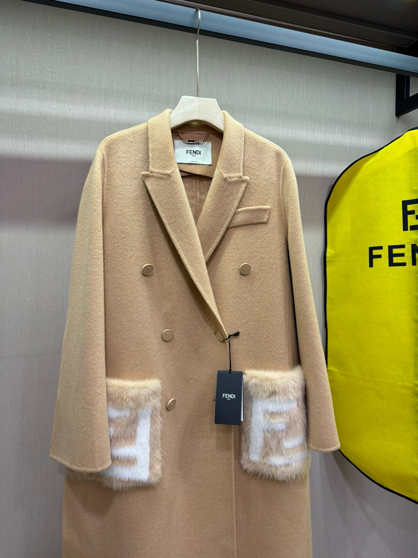 Fendi Women's Wool-Cashmere Blend Coat with Mink Pocket Detail 6 i1725504724 7340 4