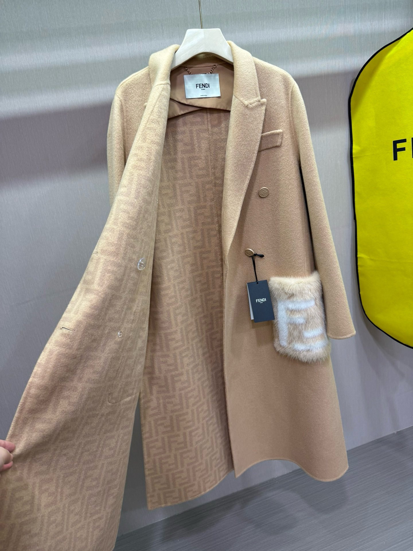 Fendi Women's Wool-Cashmere Blend Coat with Mink Pocket Detail 7 i1725504724 7480 1