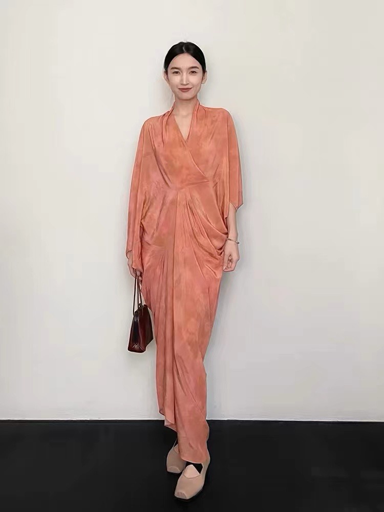 Elegant Rose Print Silk Dress, Asymmetrical Shoulder V-Neck, Spanish Design 2 i1747203852 1673 6