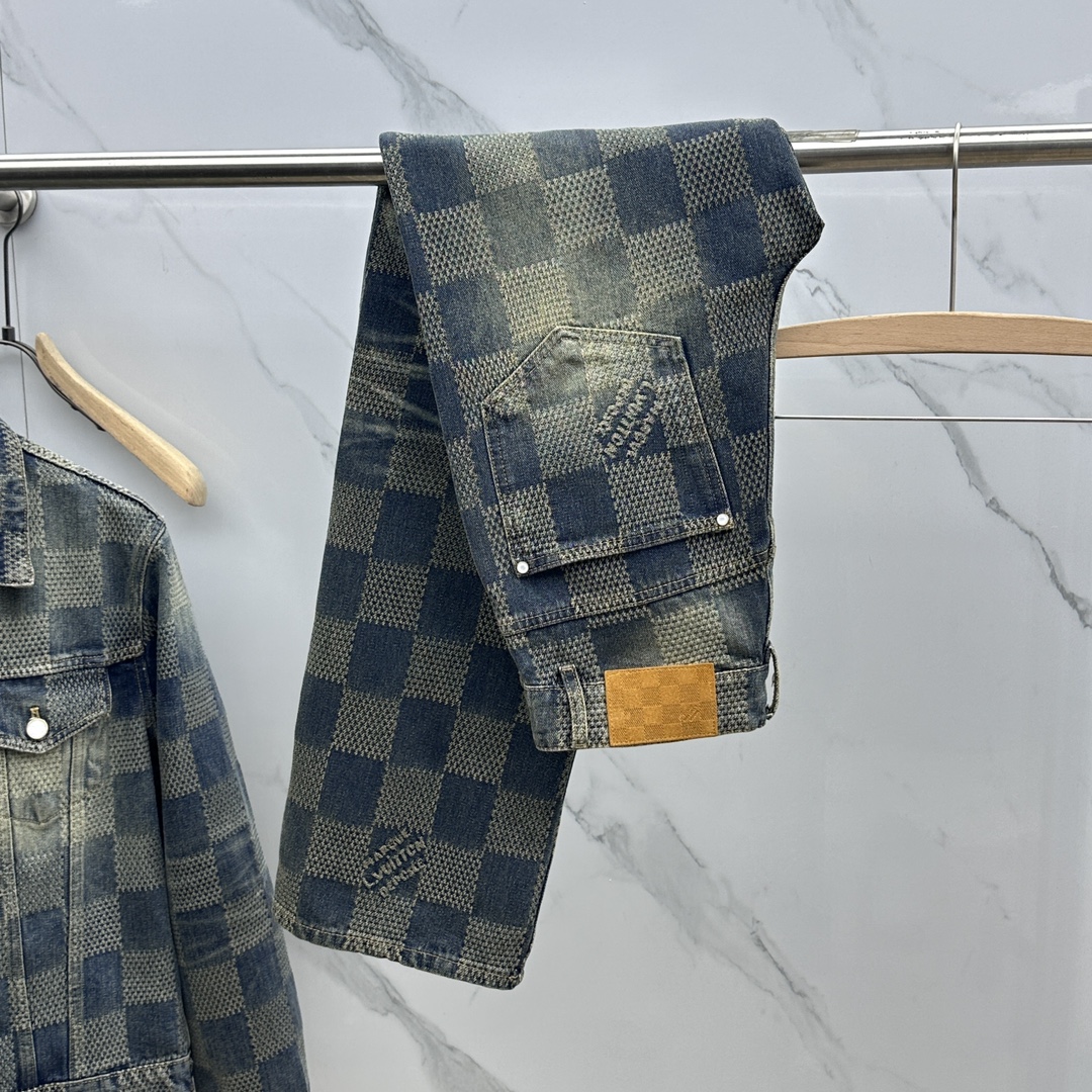 Replica 1: 1
 Louis Vuitton Kleding Spijkerbroek Oranjerood Wit Geel Denim Echt leer Vintage Kettingen